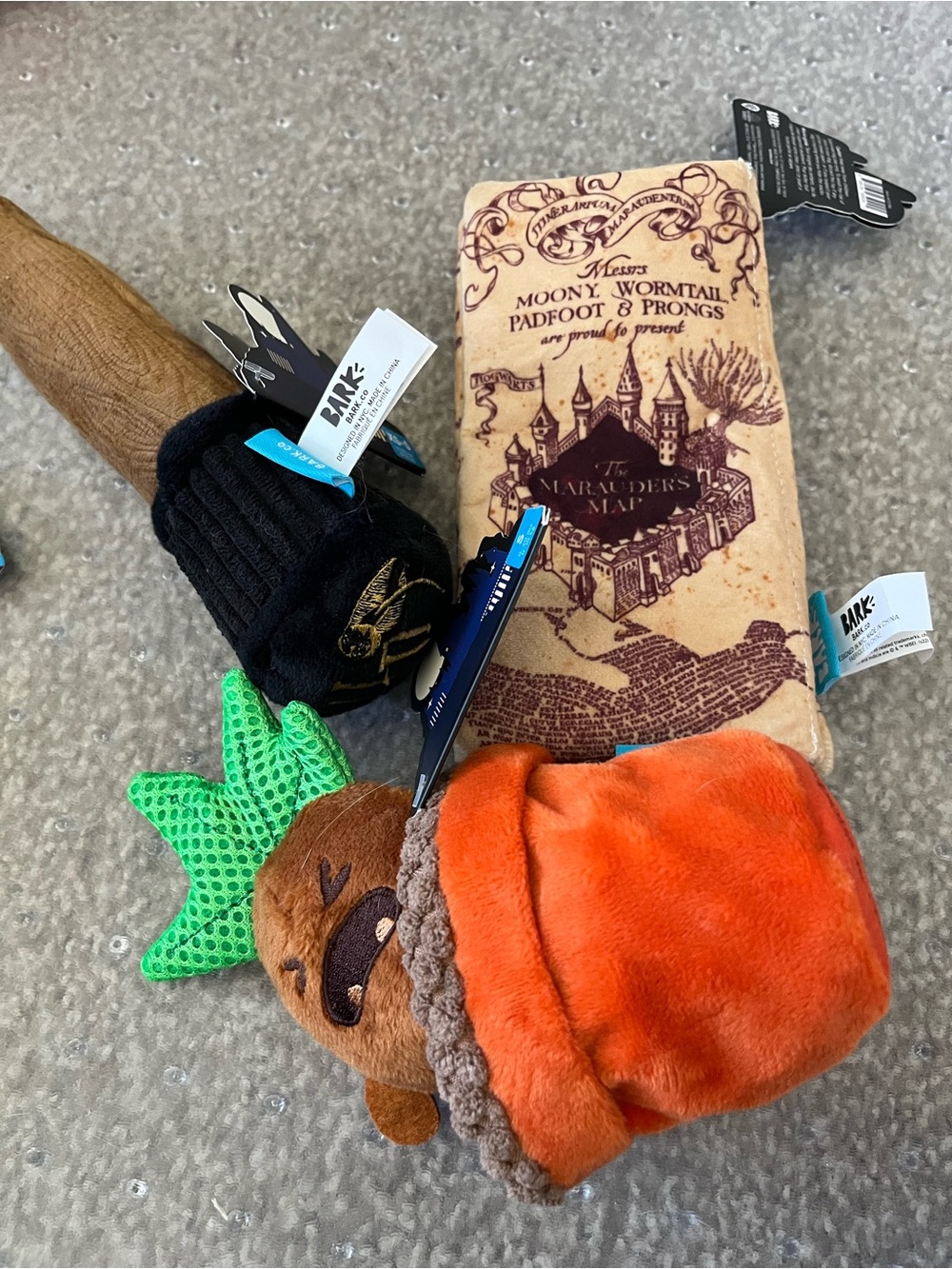 Dog barkbox plush chew toy Harry Potter wand mandrake marauder map XS S NEW